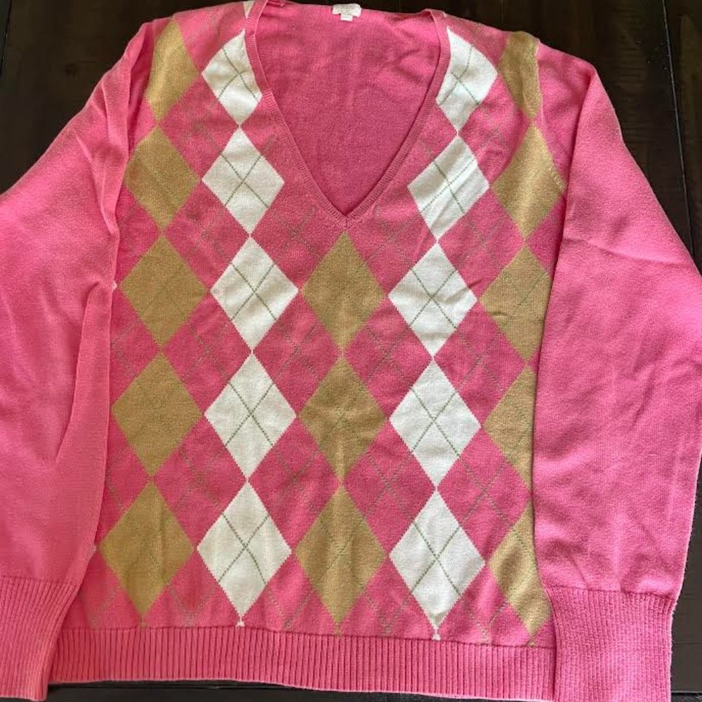 Pink Argyle V-neck sweater